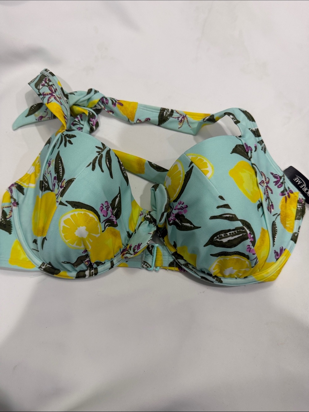 Adore Me Mint Green Halter Bikini Top with Yellow Lemon Accent